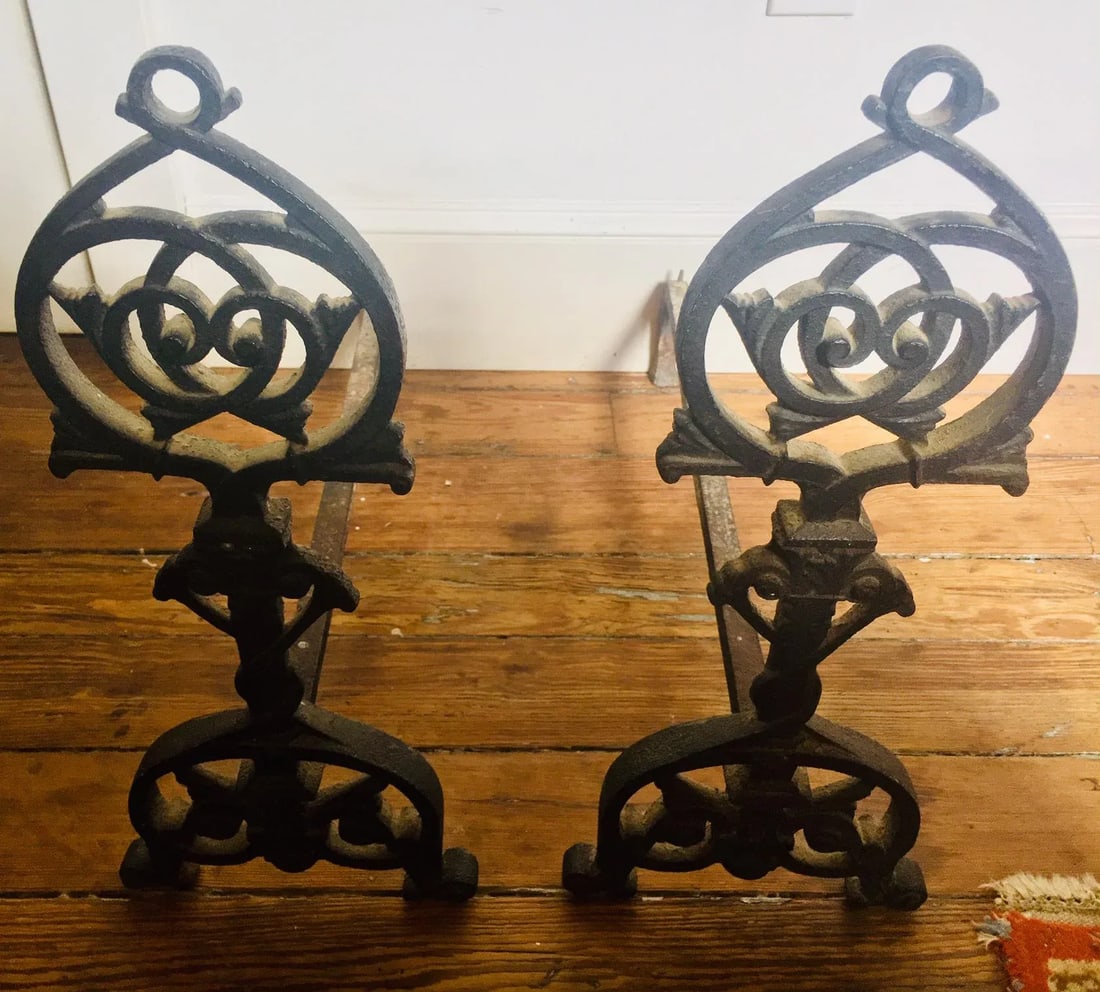 Gothic Revival Iron Andirons - a Pair - 5