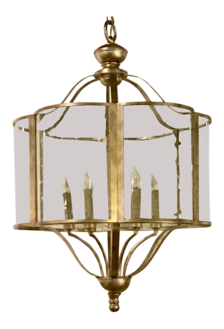 Currey & Co. Seeded Glass Transitional Ladock Lantern: Stylish Currey & Co. seeded glass transitional Ladock lantern, iron frame finished in champagne silver, showroom floor sample, original retail $2268 Condition: Imperfections: Some Imperfections