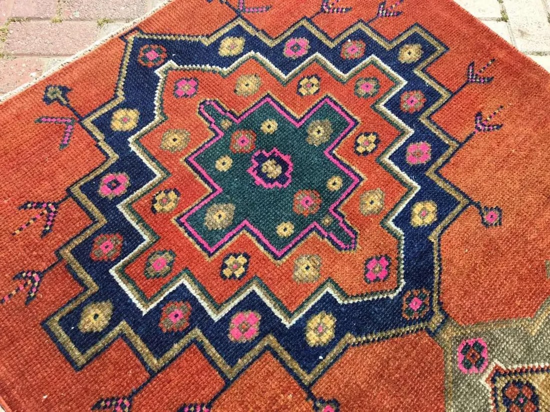 1960s Hand Knotted Red Turkish Area - 46.5" X 69" - 4