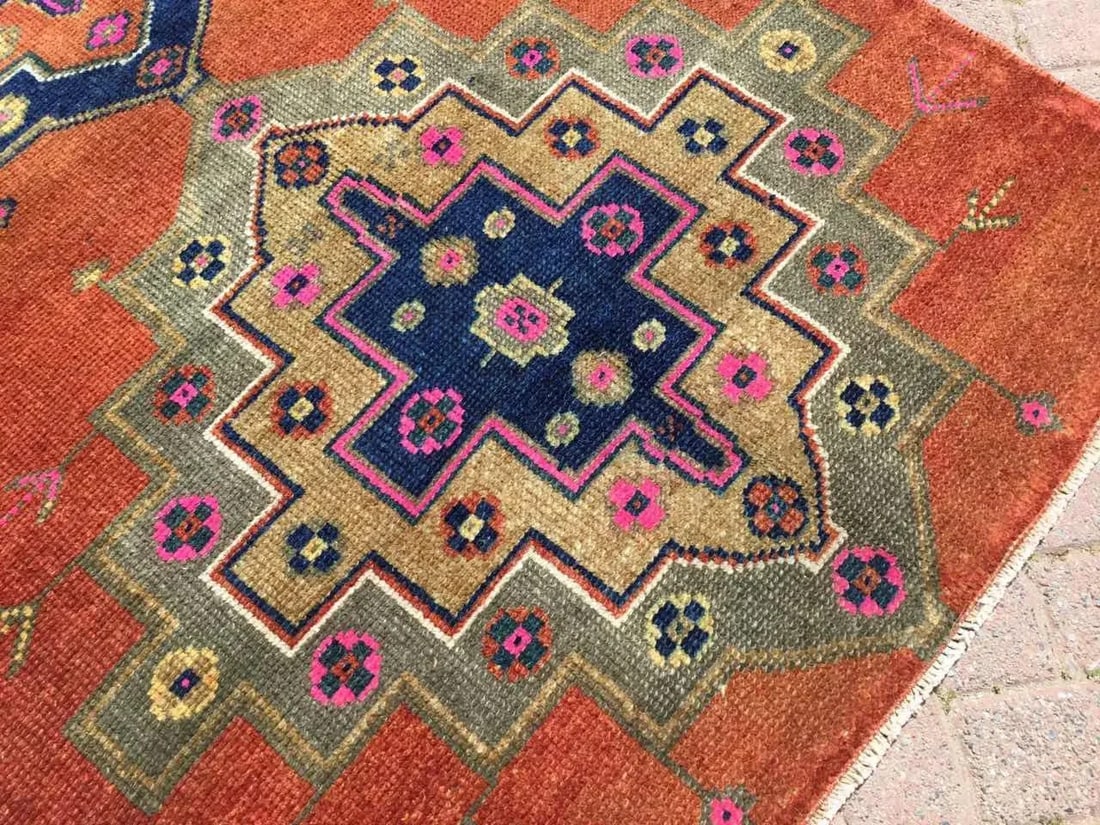 1960s Hand Knotted Red Turkish Area - 46.5" X 69" - 6