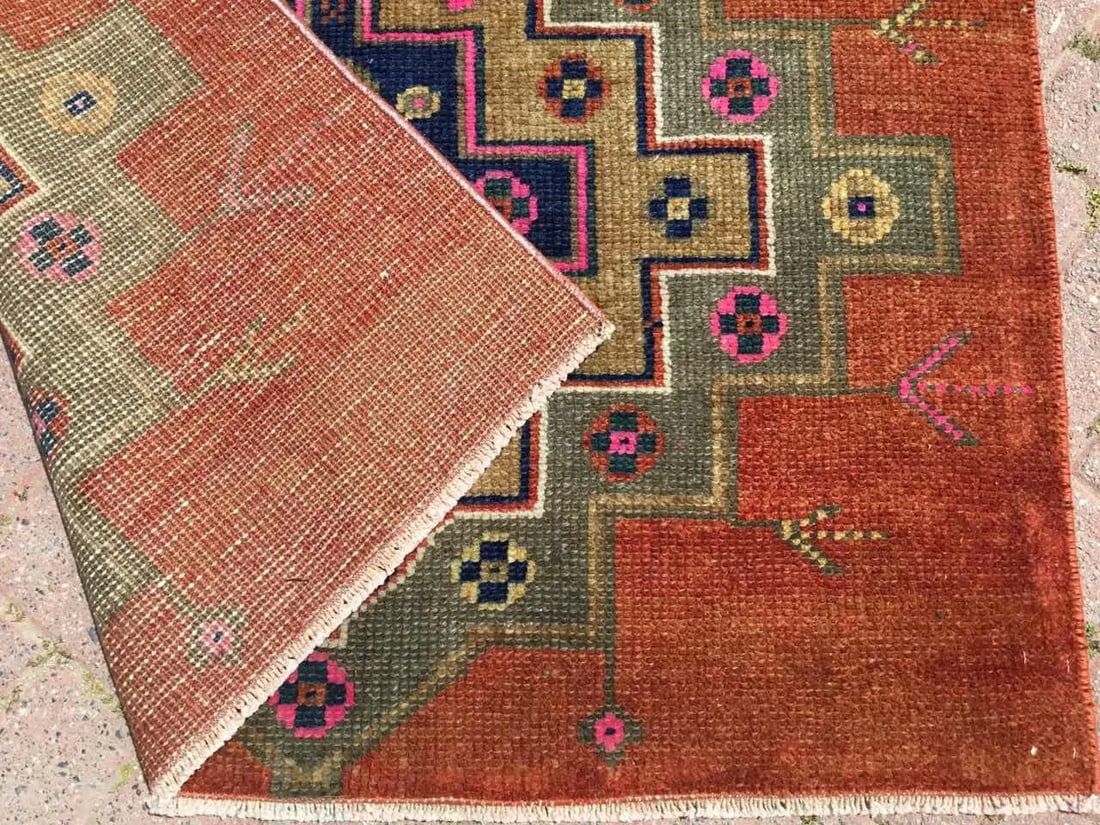 1960s Hand Knotted Red Turkish Area - 46.5" X 69" - 7