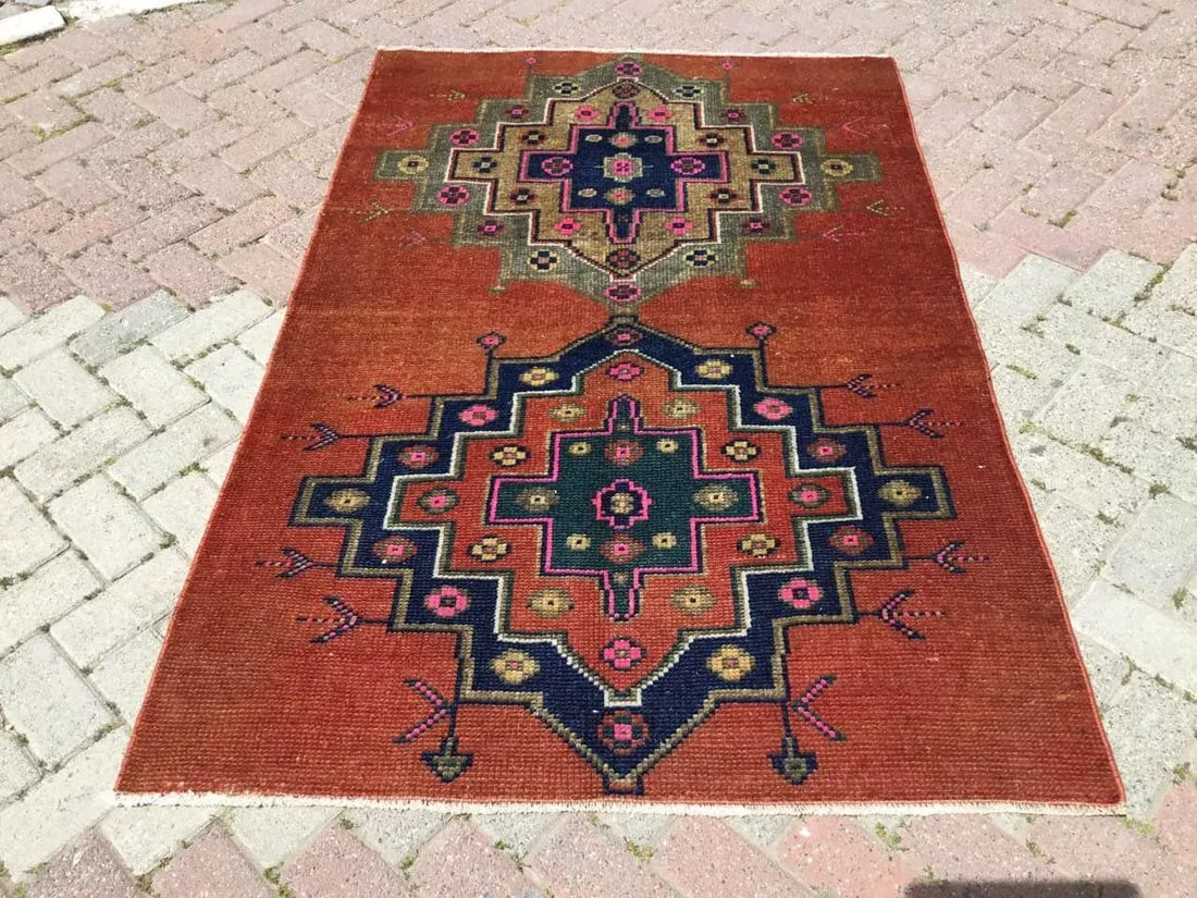 1960s Hand Knotted Red Turkish Area - 46.5" X 69" - 8