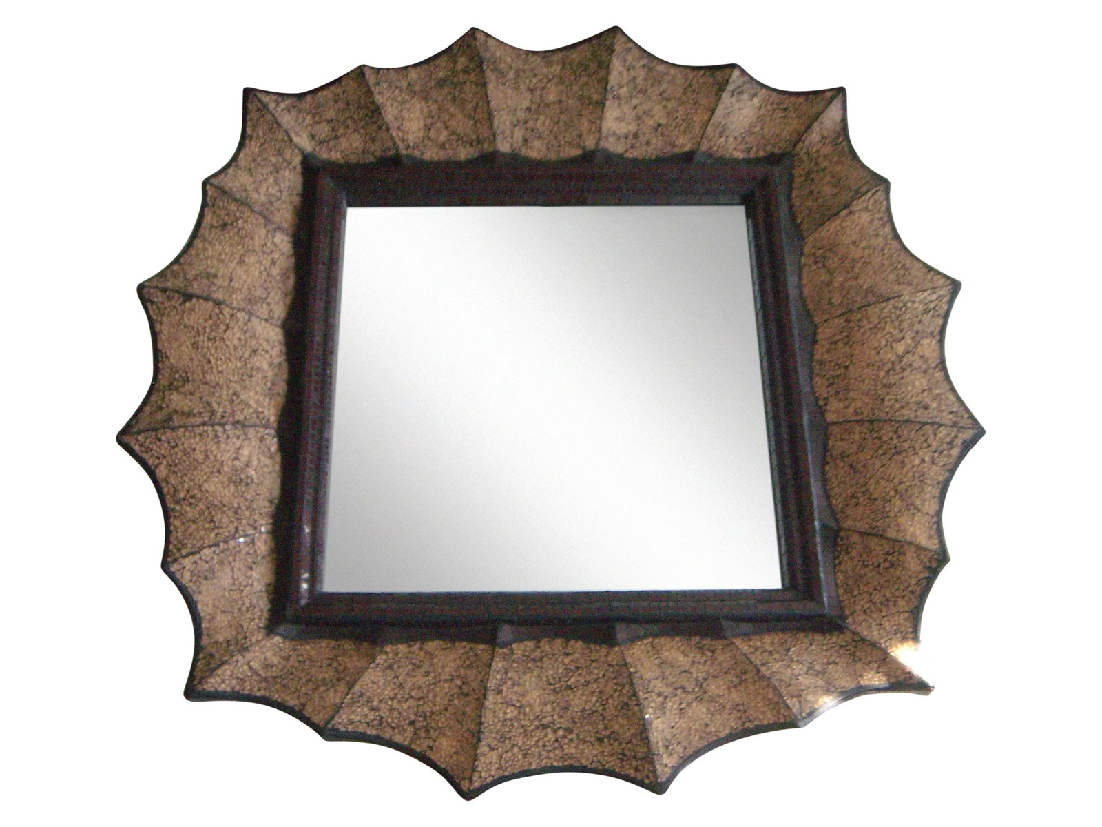 Large John Richard Designer Wall Mirror With Ruby and Golden Bronze Mosaic Glass Surround: The mirror of all mirrors! A magnificent specialist glass wall mirror in deep red/ruby and golden beige/bronze colours by Design Co. John Richard. This will NOT disappoint on arrival as it looks so