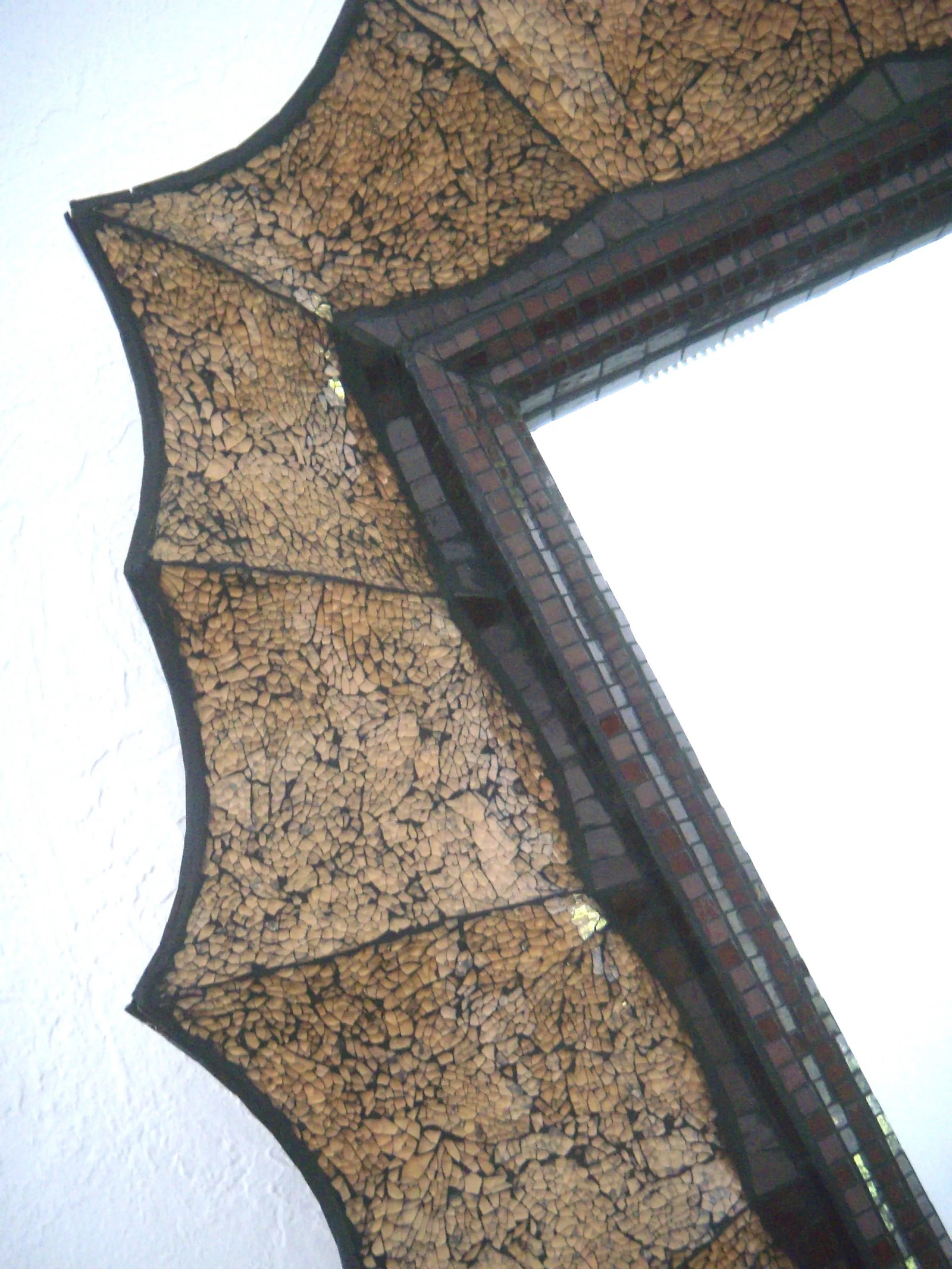 Large John Richard Designer Wall Mirror With Ruby and Golden Bronze Mosaic Glass Surround - 2