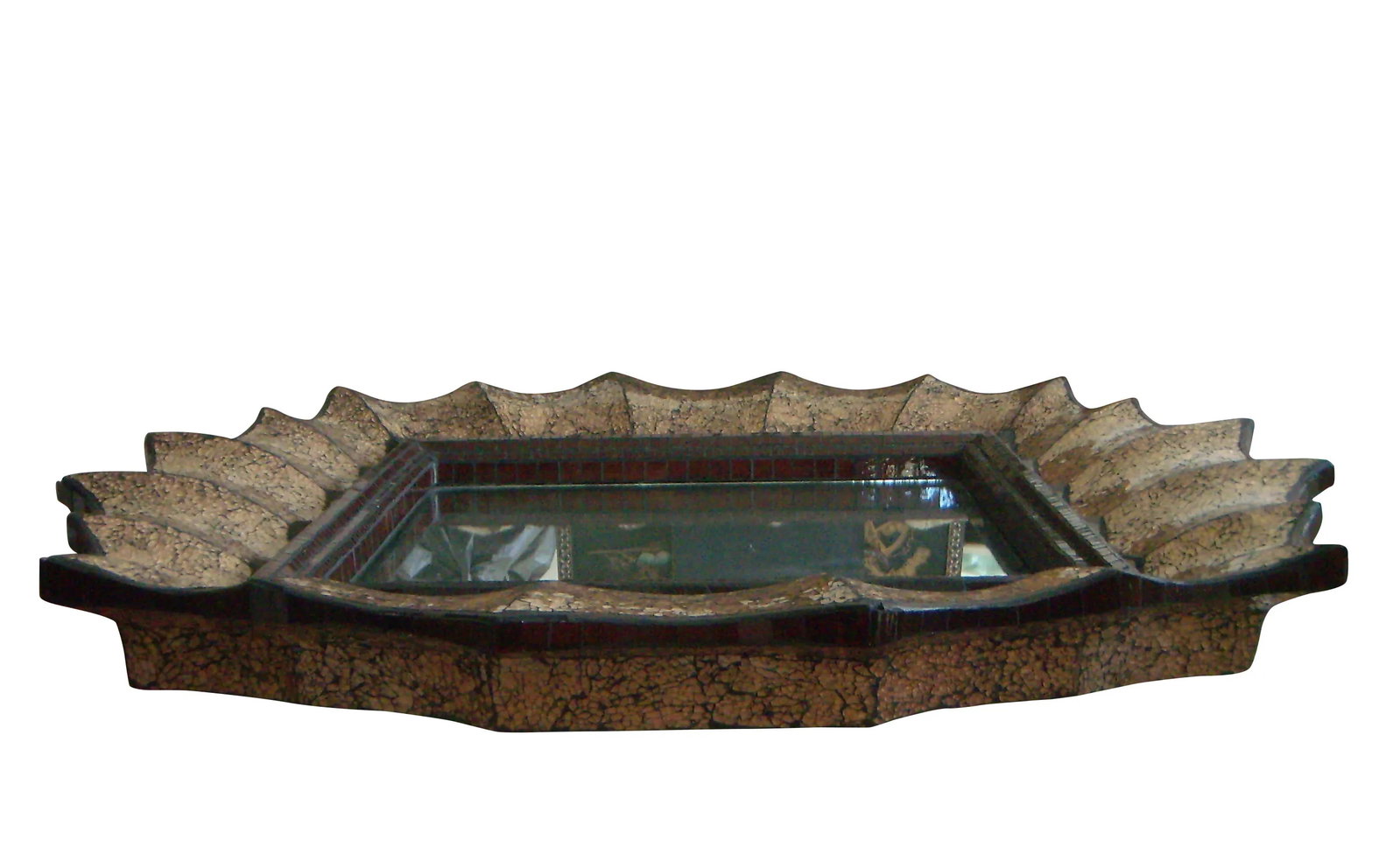Large John Richard Designer Wall Mirror With Ruby and Golden Bronze Mosaic Glass Surround - 6