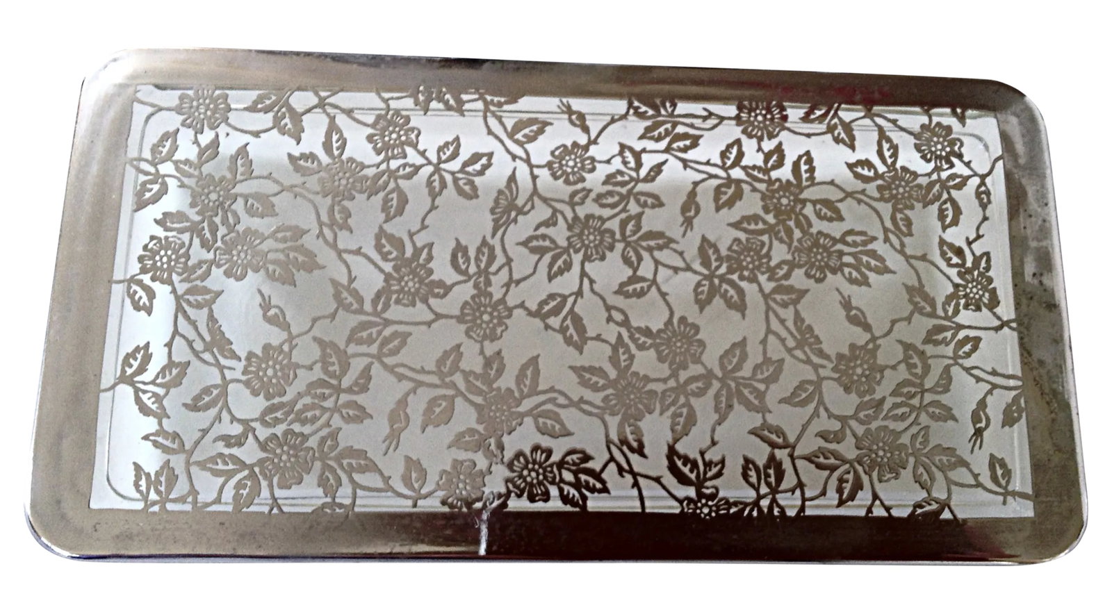 Silver Overlay Glass Cigarette Box: A shallow glass box originally for cigarettes with a silver overlaid lid. A wonderful look for your coffee table. Condition: Condition Notes: Excellent - Minor wear consistent with age and history