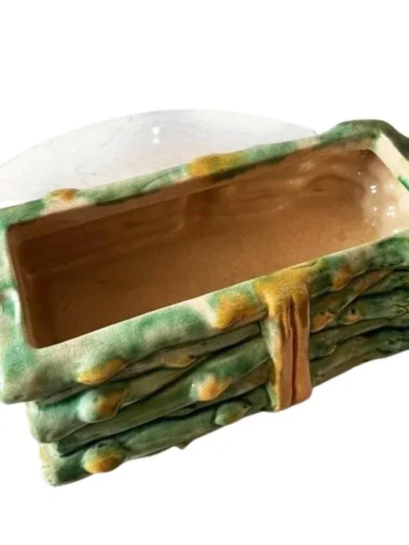 1980s Vintage Italian Ceramic Asparagus Majolica Ceramic Trompe l'Oeil Decorative Box - 3