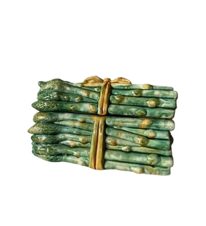1980s Vintage Italian Ceramic Asparagus Majolica Ceramic Trompe l'Oeil Decorative Box - 6