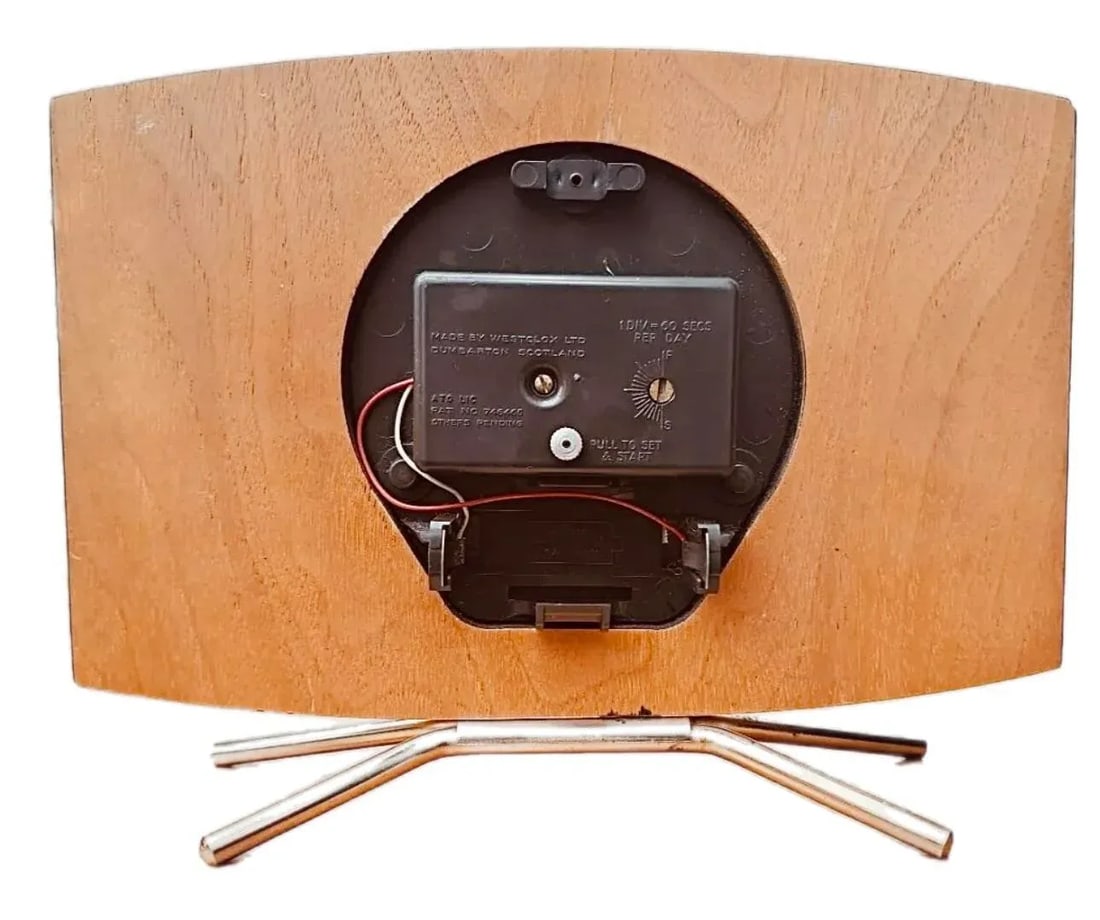 Sale Vintage 1950s Mid Century Teak Danish Modern European Westclox Pedestal Battery Operated Desk M - 6