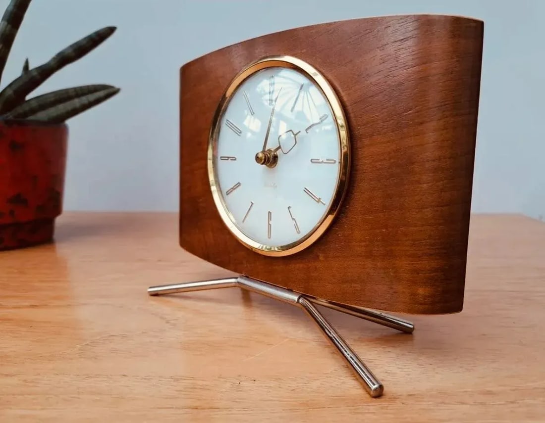 Sale Vintage 1950s Mid Century Teak Danish Modern European Westclox Pedestal Battery Operated Desk M - 8
