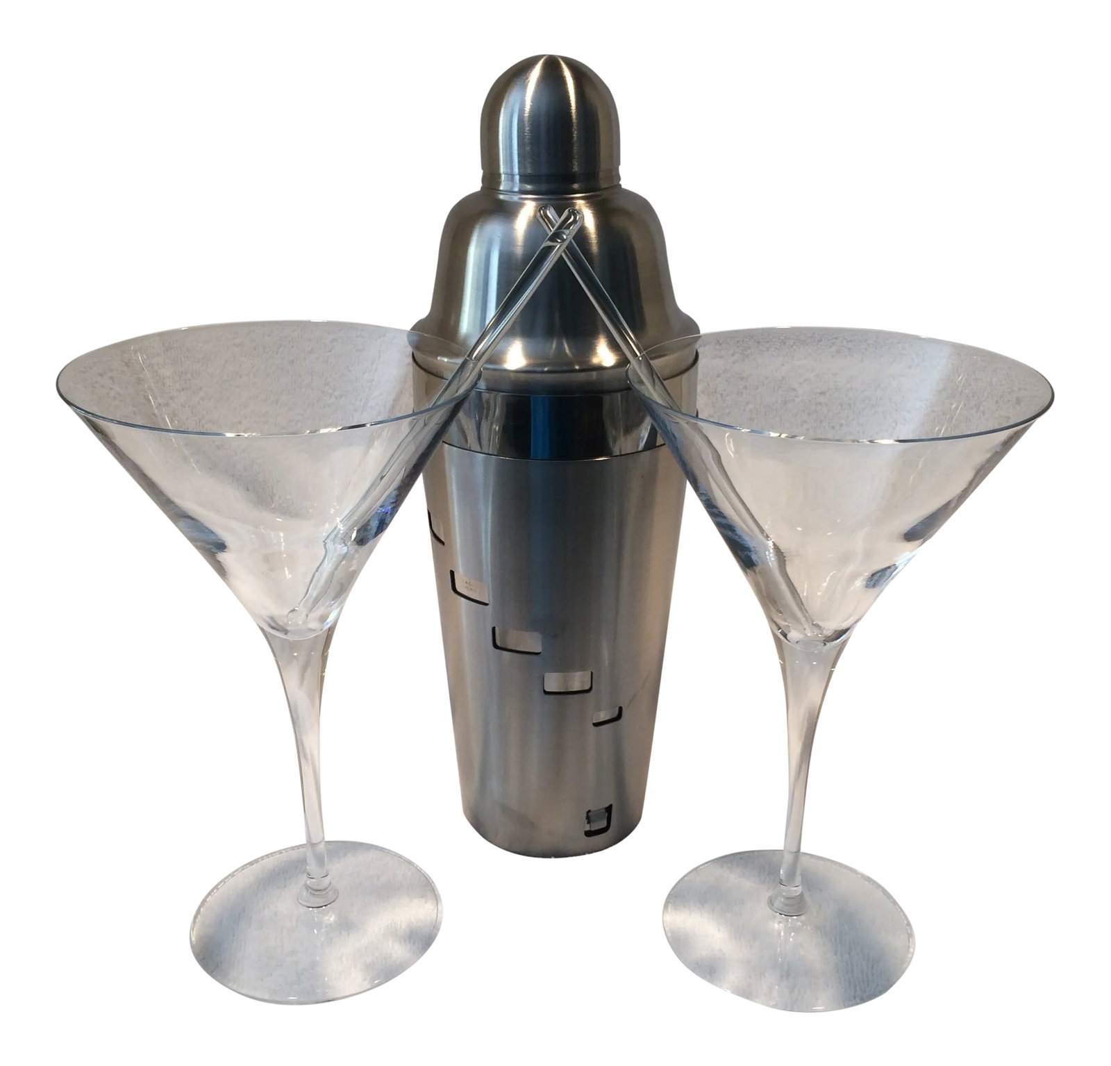 2 Luigi Bormioli Crystal Martini Glasses Oggi Dial-A-Drink Cocktail Shaker and 2 Glass Swizzle Stick: Never used still in the original box OGGI Dial-A-Drink Stainless Steel recipe cocktail shaker. This will make mixing your cocktail so easy simply dial your cocktail on the top and add the amounts