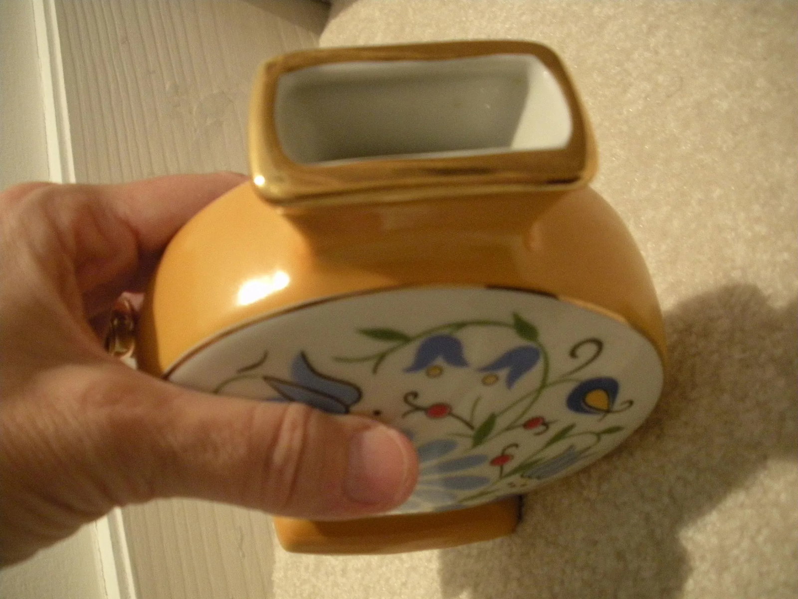 Vintage 1960s Painted Ceramic Vase & Matching Plate with 14k Gold Trim From Poland - Set of 2 - 5