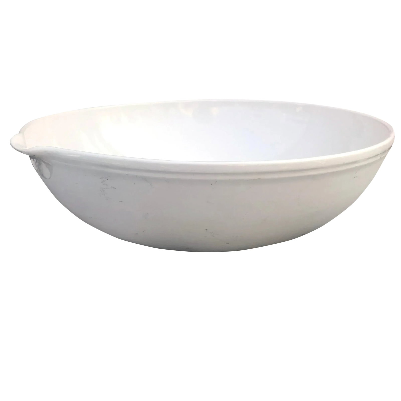 Coors Porcelain Company Evaporating Dish: A wonderfully modern early 20th century Coors Porcelain Company evaporating dish with a glazed interior and spout, and an unglazed bisque exterior. An example of this bowl, along with several others,