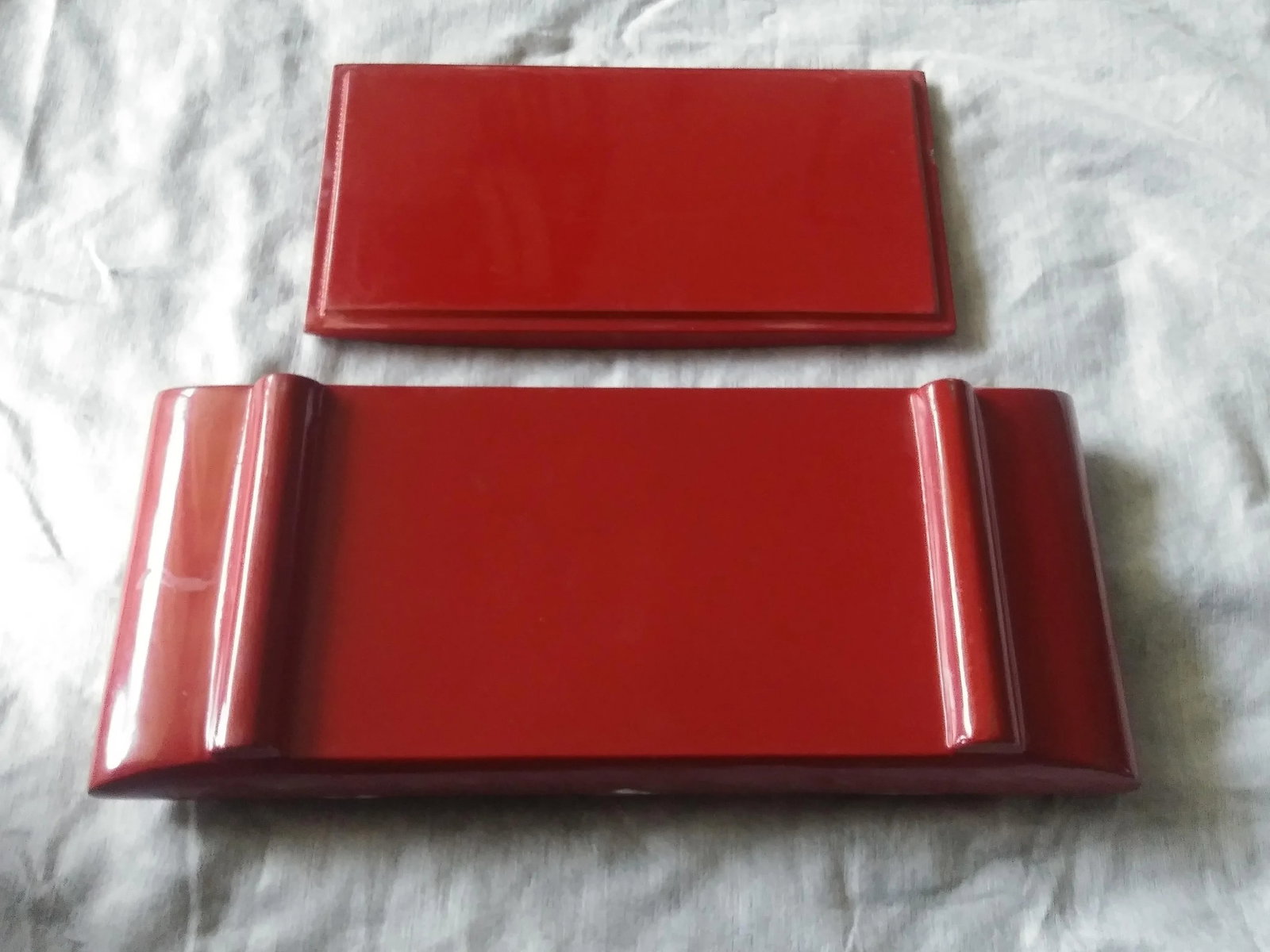 Late 20th Century Red Lacquer Mother of Pearl Inlay Ink Box - 5