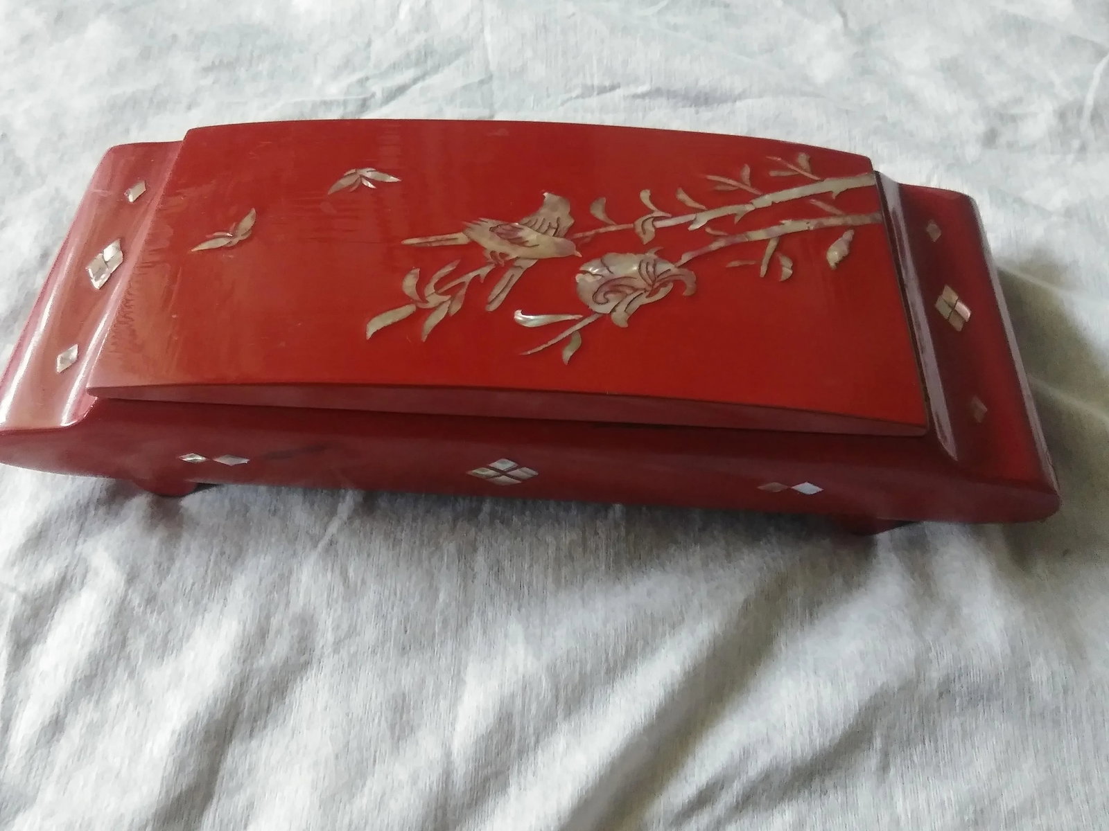 Late 20th Century Red Lacquer Mother of Pearl Inlay Ink Box - 6