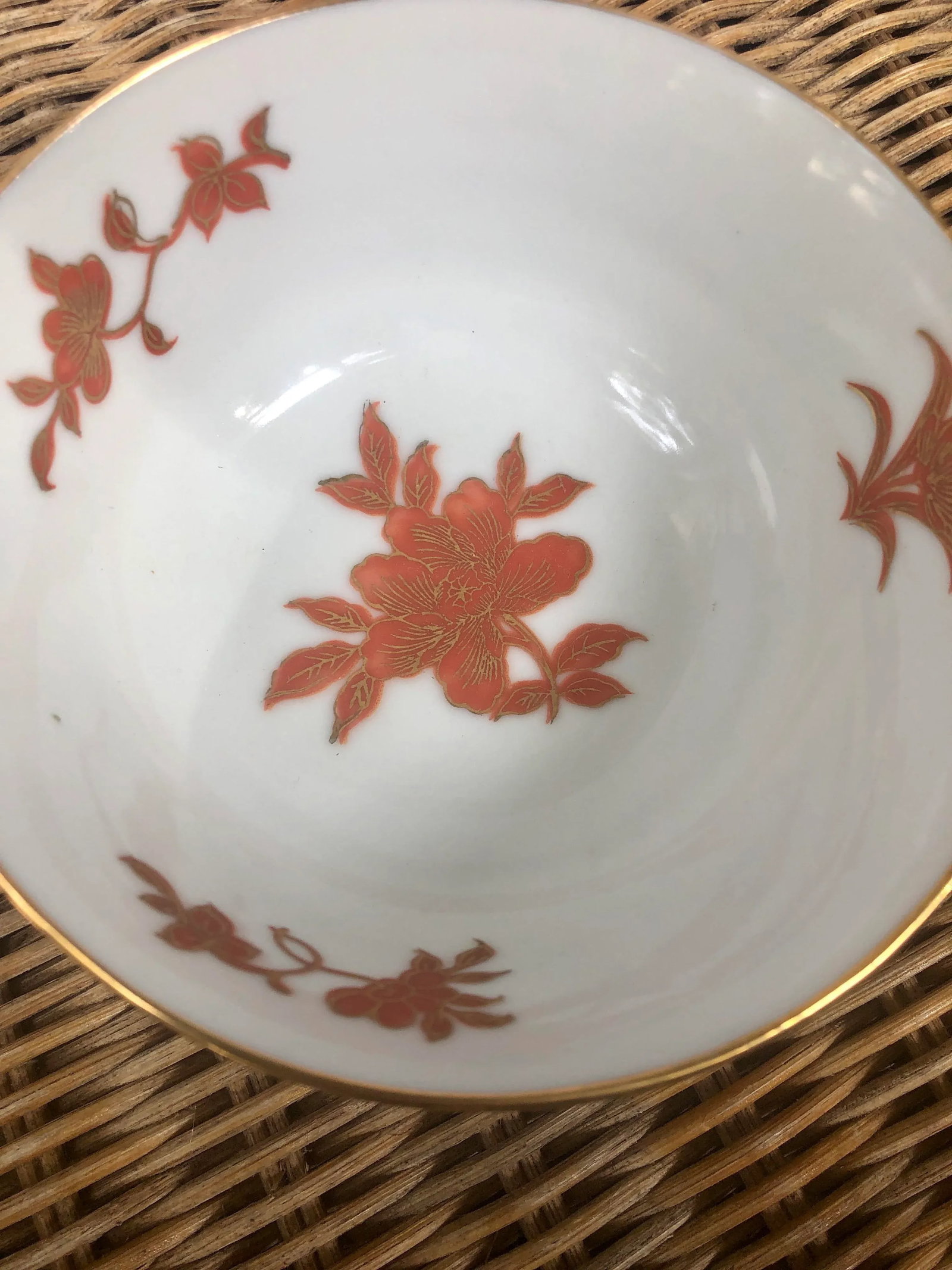 Vintage Hand Painted Gilt Floral Porcelain Bowl - 12
