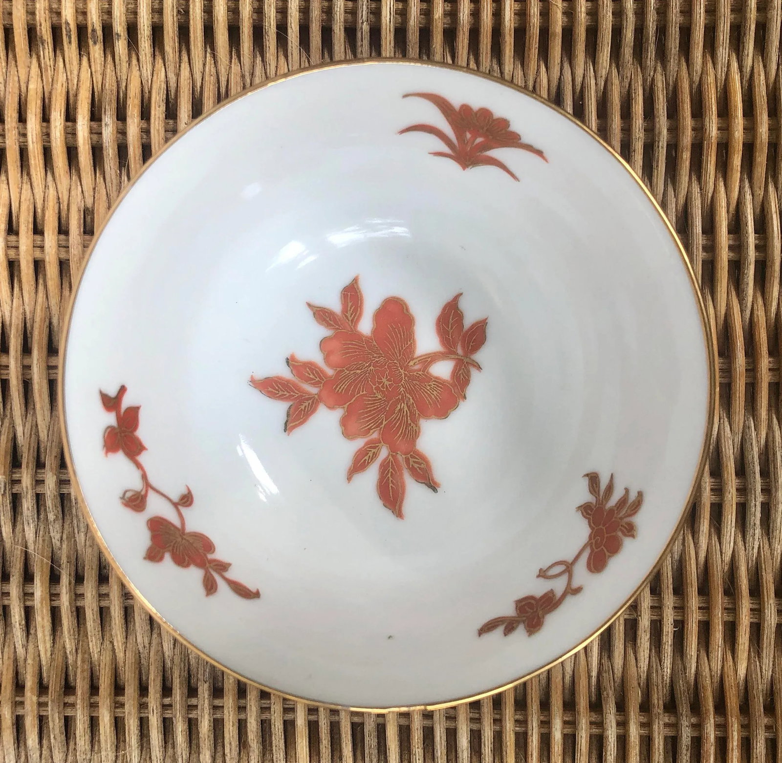 Vintage Hand Painted Gilt Floral Porcelain Bowl - 13