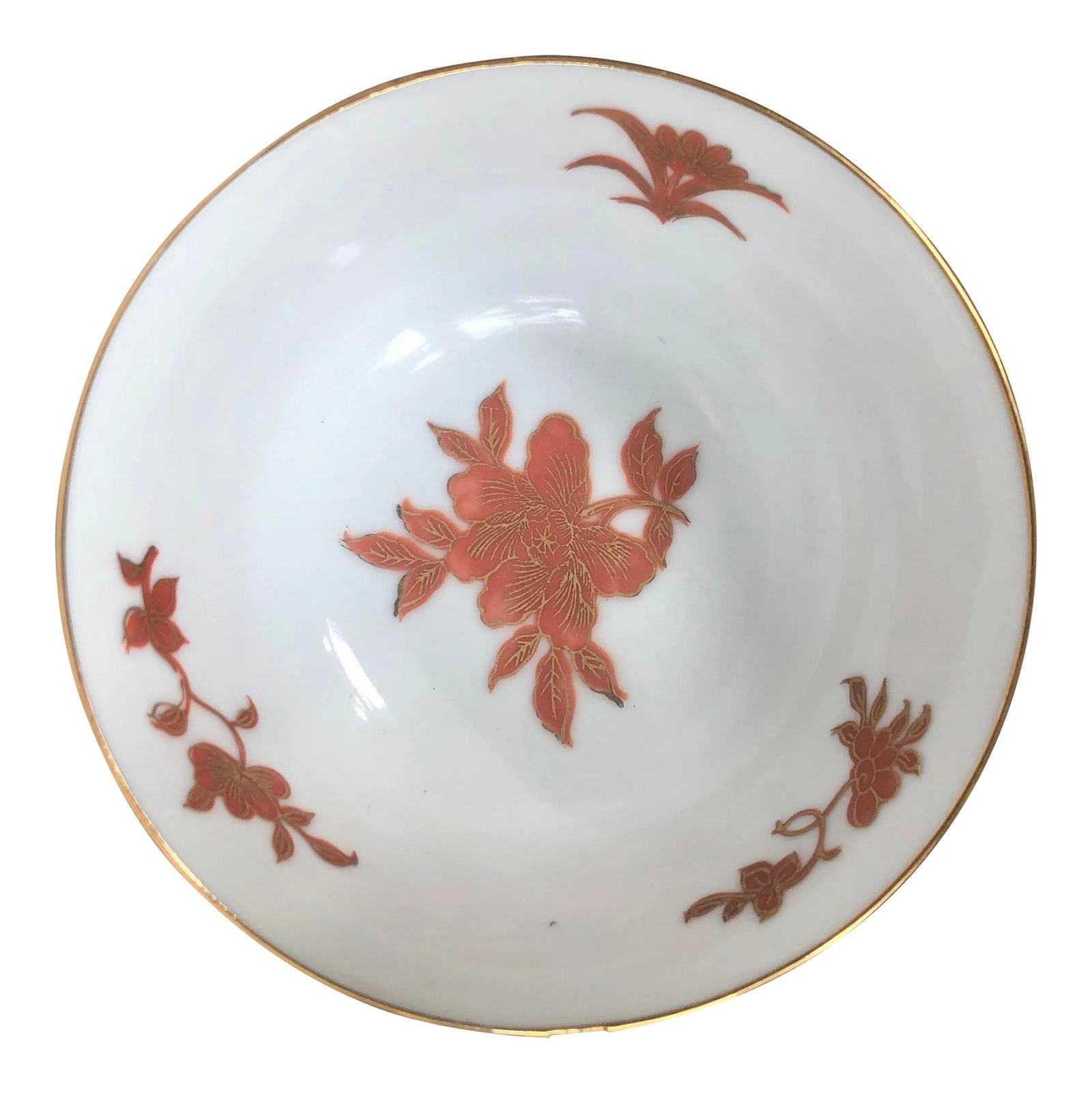 Vintage Hand Painted Gilt Floral Porcelain Bowl: This sweet little bowl would make an excellent bedside catchall or even a pretty way to serve some nuts! The prettiest dark orange florals encompass the outside and decorate the inside of this bowl.