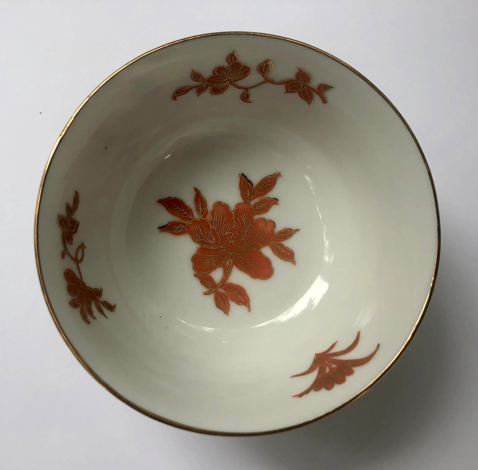 Vintage Hand Painted Gilt Floral Porcelain Bowl - 6