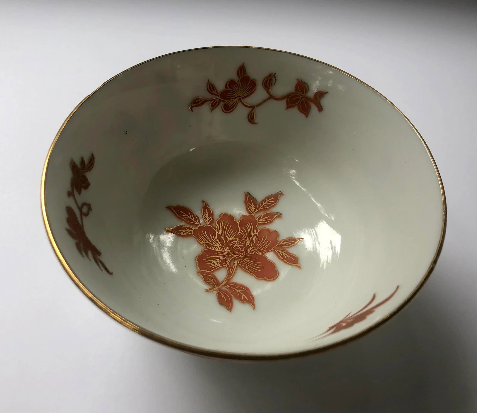 Vintage Hand Painted Gilt Floral Porcelain Bowl - 7