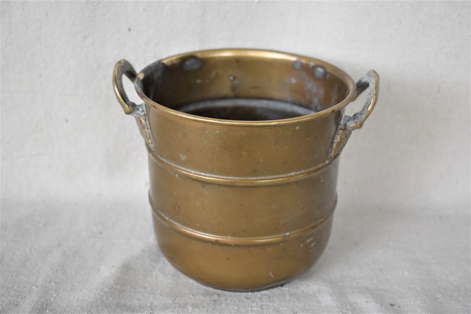 Vintage Brass Cachepot with Leaf Handles - 2