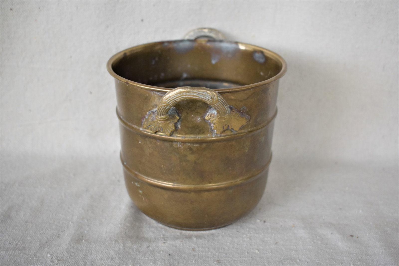 Vintage Brass Cachepot with Leaf Handles - 3