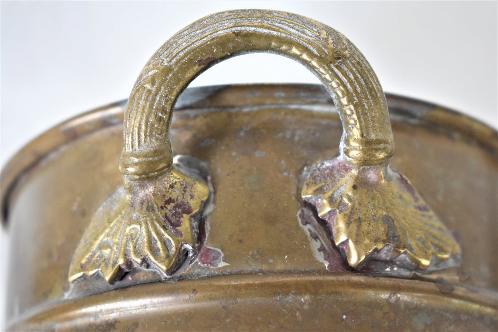 Vintage Brass Cachepot with Leaf Handles - 4
