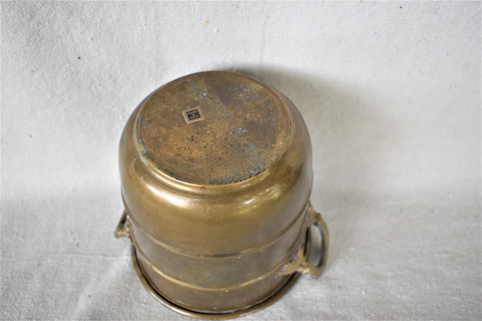 Vintage Brass Cachepot with Leaf Handles - 6