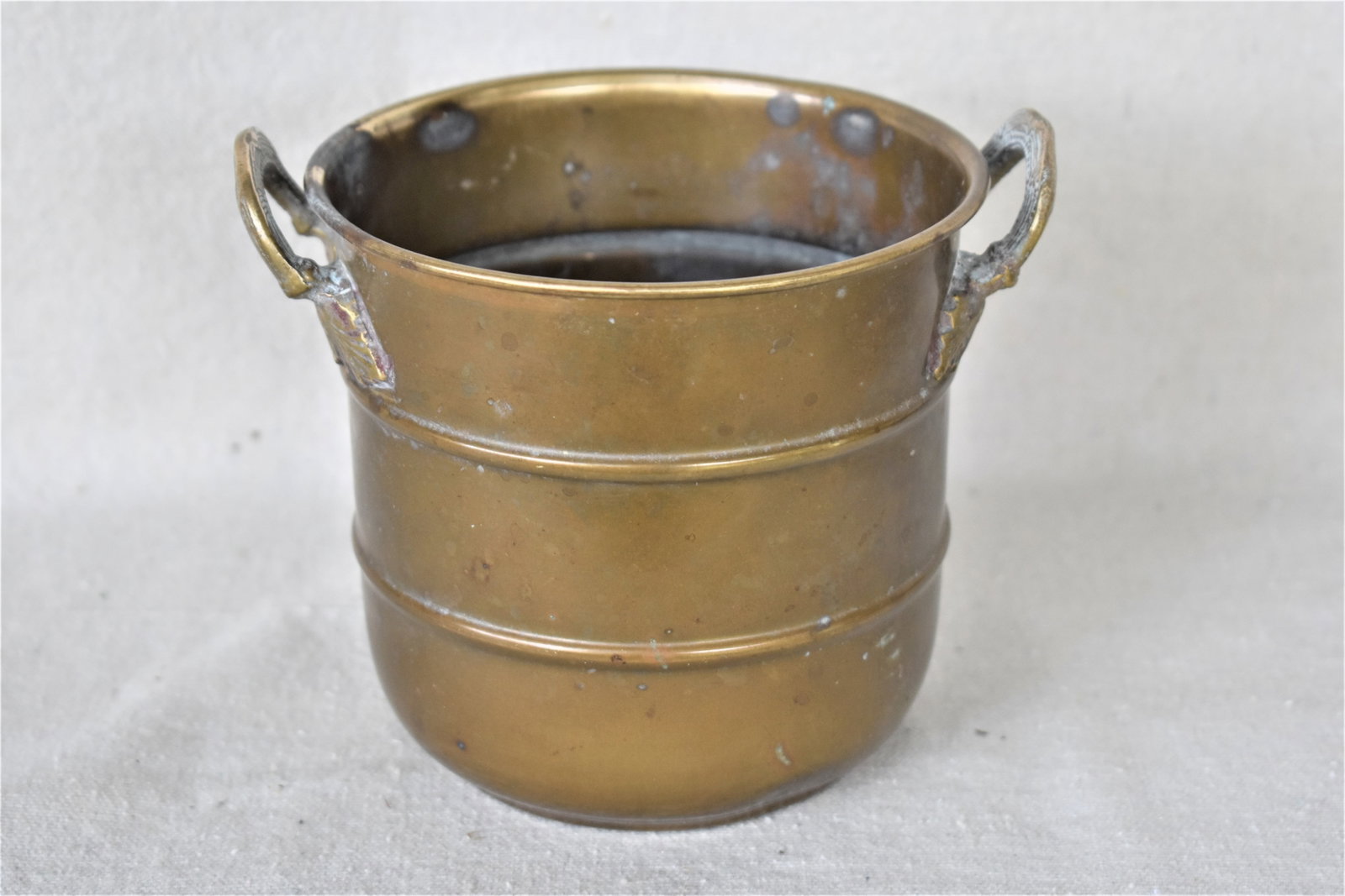 Vintage Brass Cachepot with Leaf Handles - 8
