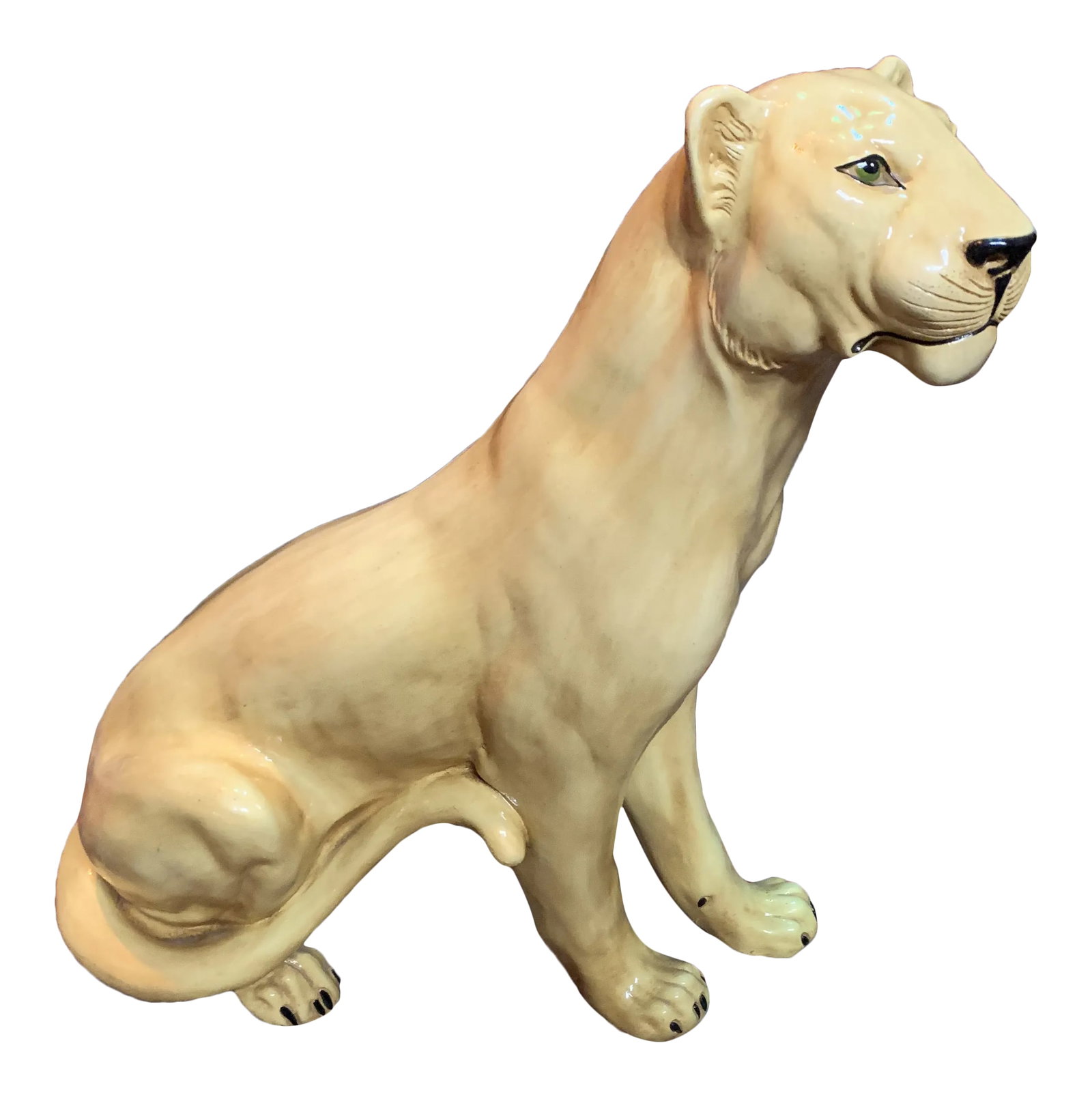 Vintage Italian Life Size Glazed Terracotta Mountain Lion Figurine: Vintage Italian Life Size Glazed Terracotta Mountain Lion Figurine Condition: Alterations: Original Condition Unaltered Imperfections: Some Imperfections Condition Notes: Good Vintage Condition