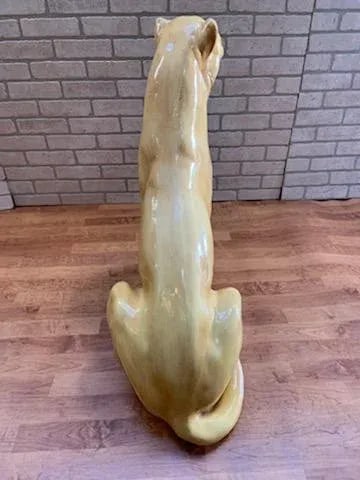 Vintage Italian Life Size Glazed Terracotta Mountain Lion Figurine - 5