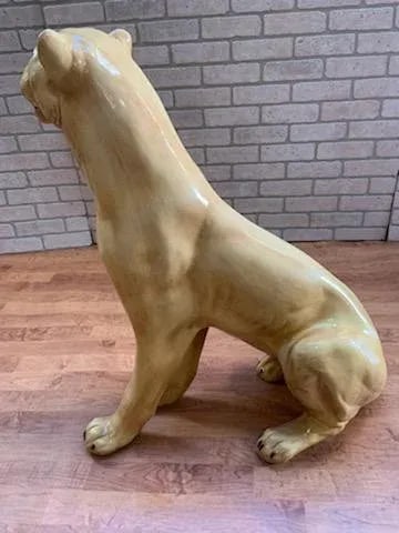 Vintage Italian Life Size Glazed Terracotta Mountain Lion Figurine - 7