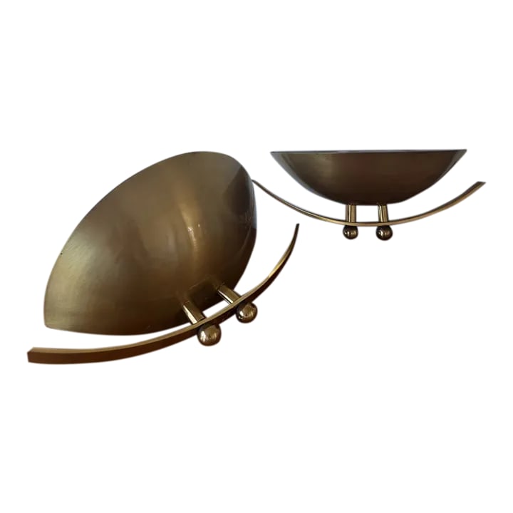 Pair of 1970's Vintage Brass Wall Sconces: Art Deco brass wall sconces c. 1970s. Sold as pair. Dimensions: 5" h x 13.5" w x 6.5" d Condition: Alterations: Original Condition Unaltered Imperfections: Some Imperfections Condition Notes: Good