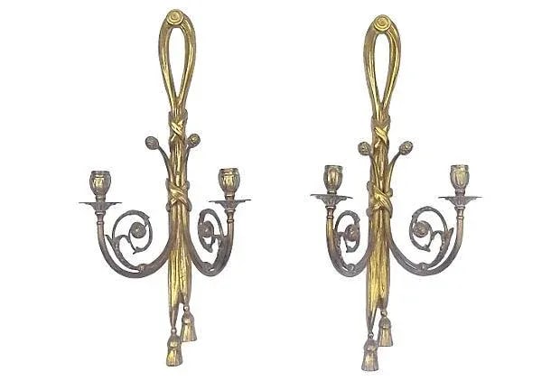 Antique Brass Acanthus Candleholder Sconces - Pair (1 of 5)