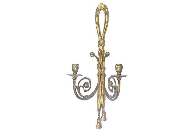 Antique Brass Acanthus Candleholder Sconces - Pair - 3
