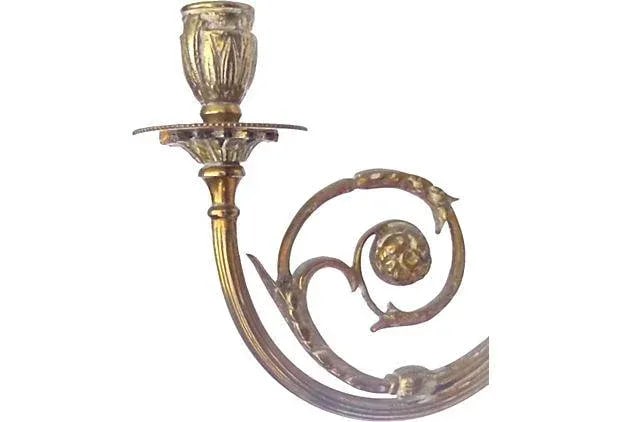 Antique Brass Acanthus Candleholder Sconces - Pair - 4