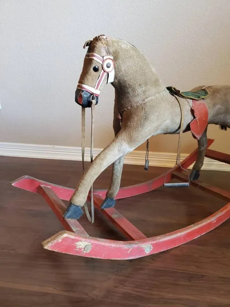 Antique American Carved & Painted Early Rocking Horse - 2