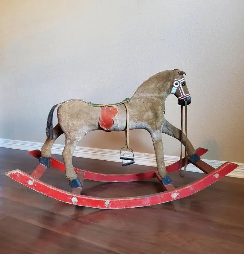 Antique American Carved & Painted Early Rocking Horse - 3