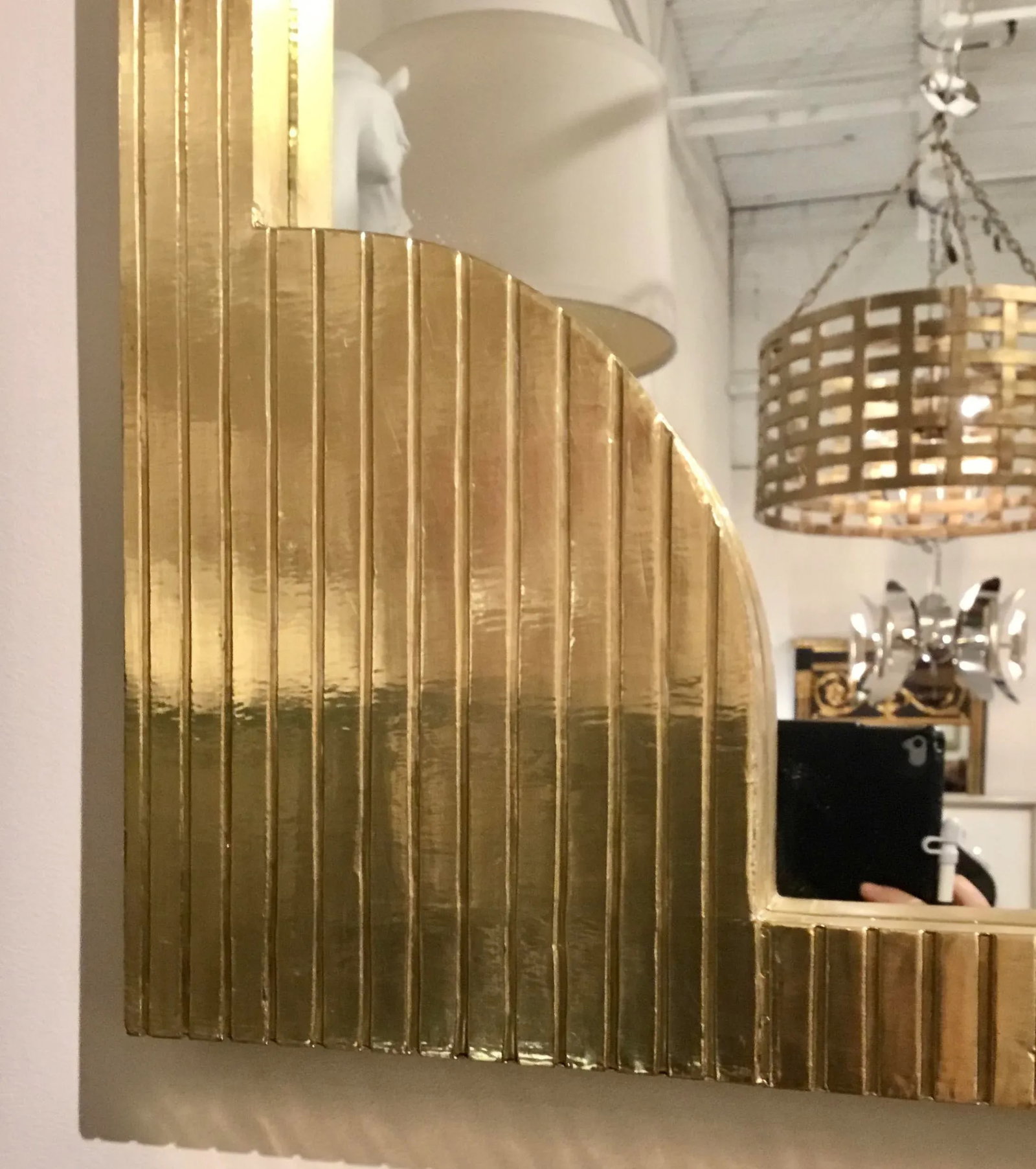 Currey & Co. Modern Brass Foil Finished Wall Mirror - 4