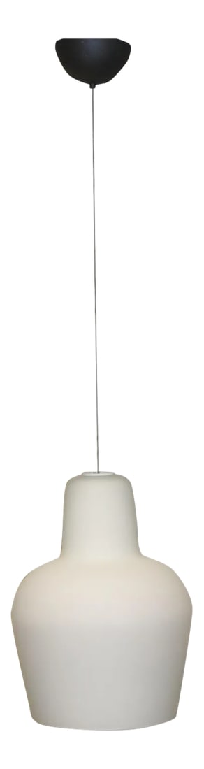 1980s Mid-Century Itre White Murano Glass Pendant Lamp: Murano Pendant Lamp, Hand Blown Glass "Incamiciato" White Satin finish. Manufactured by ITRE. Mounting: canopy and metal details grey lacquered. Dimensions of the glass: height 15.35", diameter