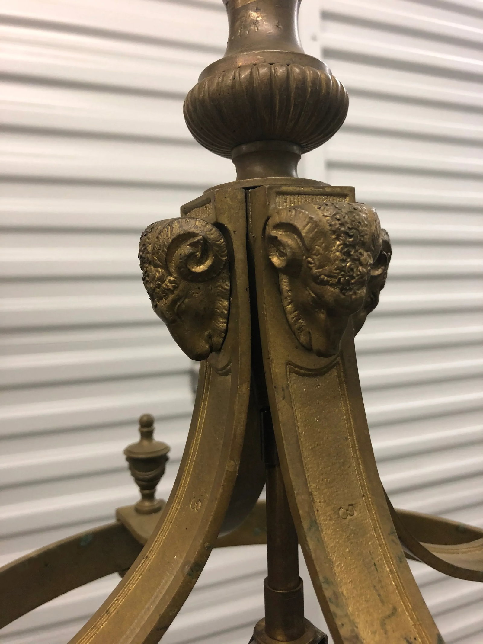 Antique Neoclassical Empire Style Ram Heads Bronze Chandelier - 4