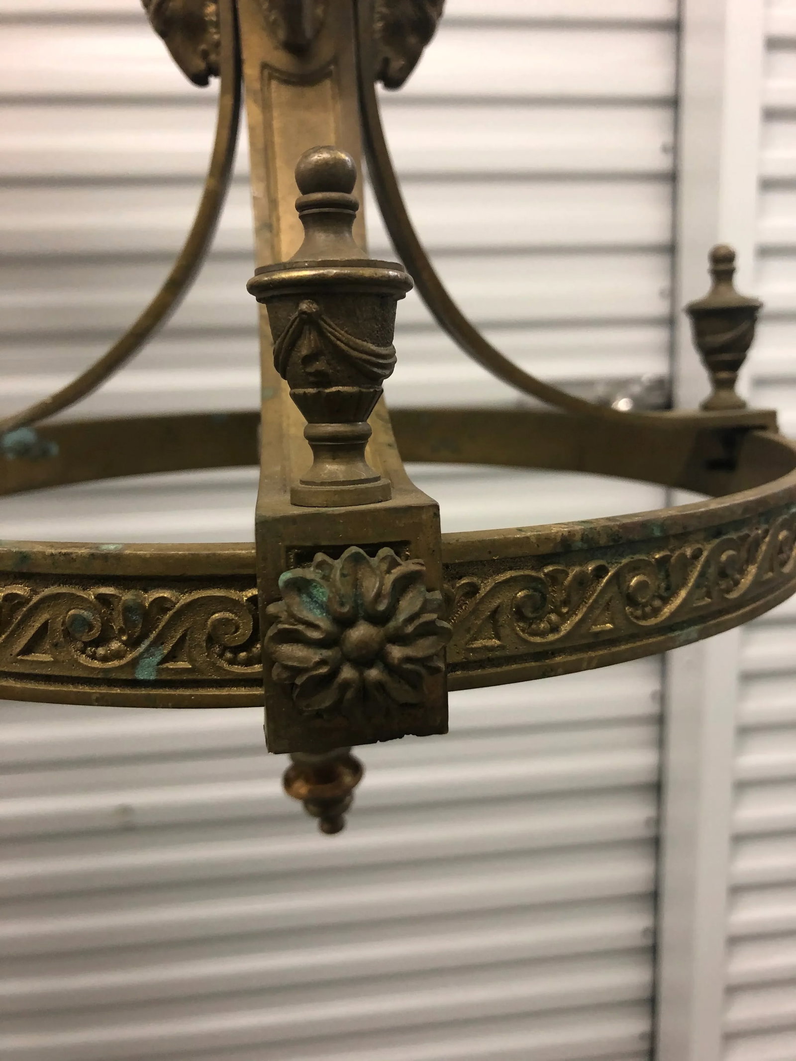Antique Neoclassical Empire Style Ram Heads Bronze Chandelier - 5