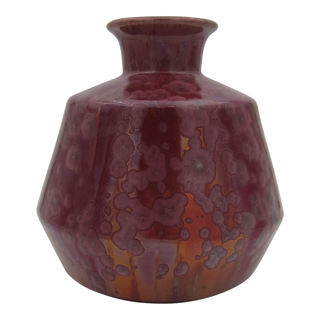 1930s French Desvres Art Deco Vase With Metallic Luster Crystalline Glaze: A French Art Deco vase from Fourmaintraux Delassus in Desvres, Northern France, dating to the early 1930s. The substantial art pottery vase features a dynamic metallic luster glaze in shades of rich