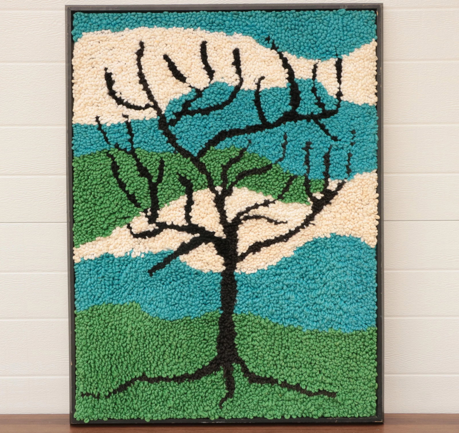 Tree Silhouette Framed Hand Hooked Tapestry - 7