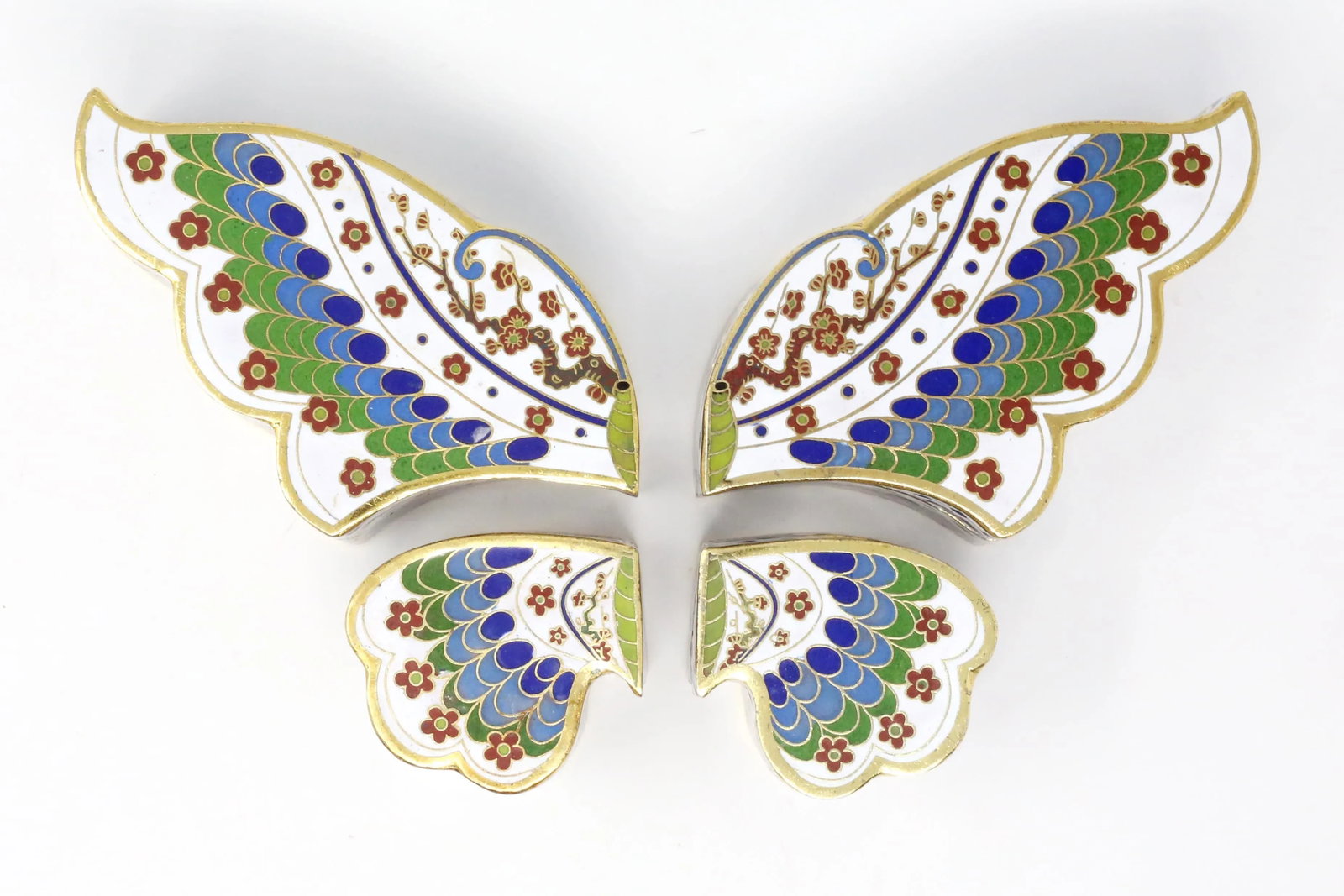 Vintage 4-Piece Cloisonne Butterfly Boxes - Set of 4 - 13