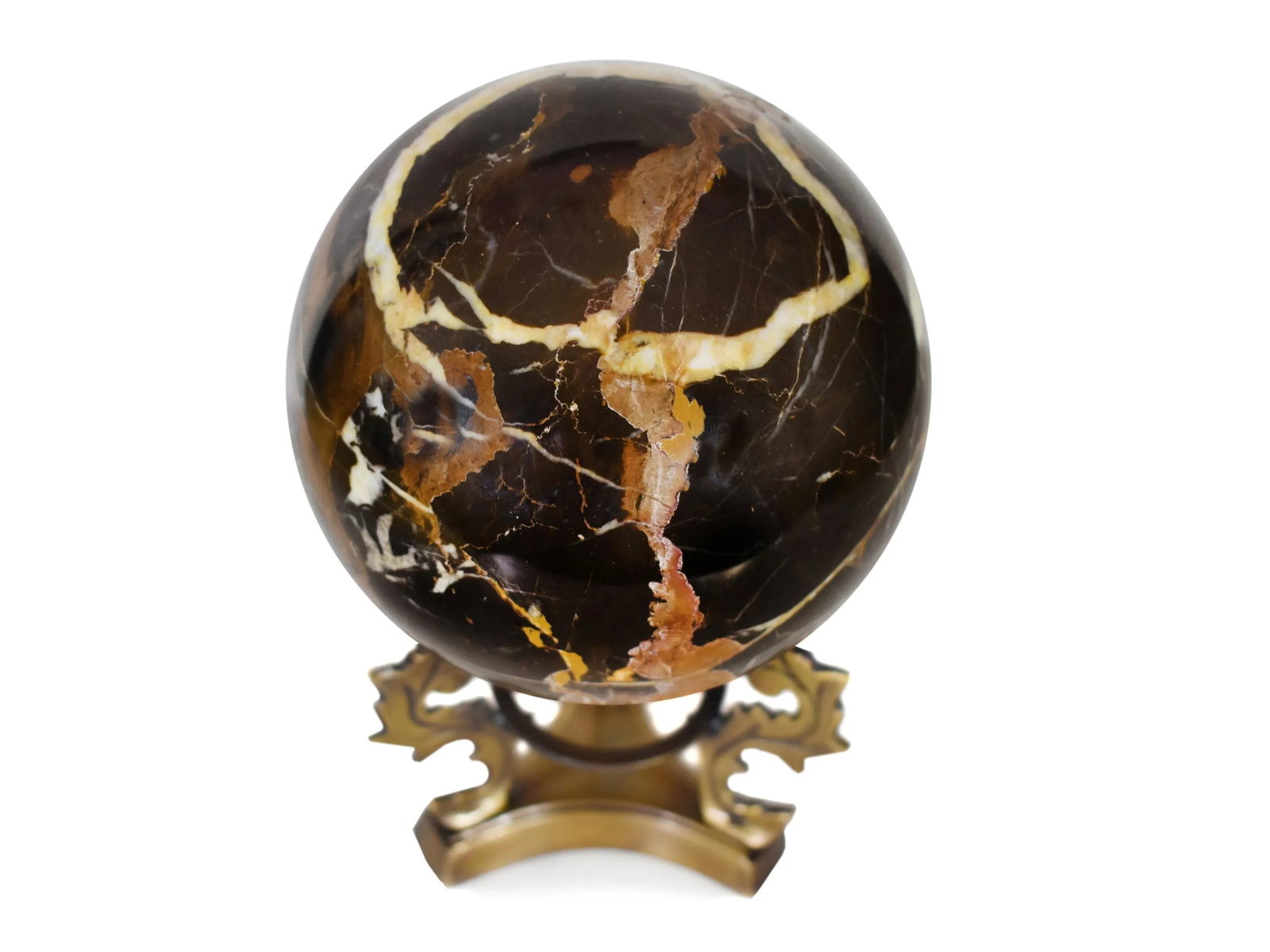 Late 20th Century Black Gold Onyx Orb Sphere Ball Figurine - 3