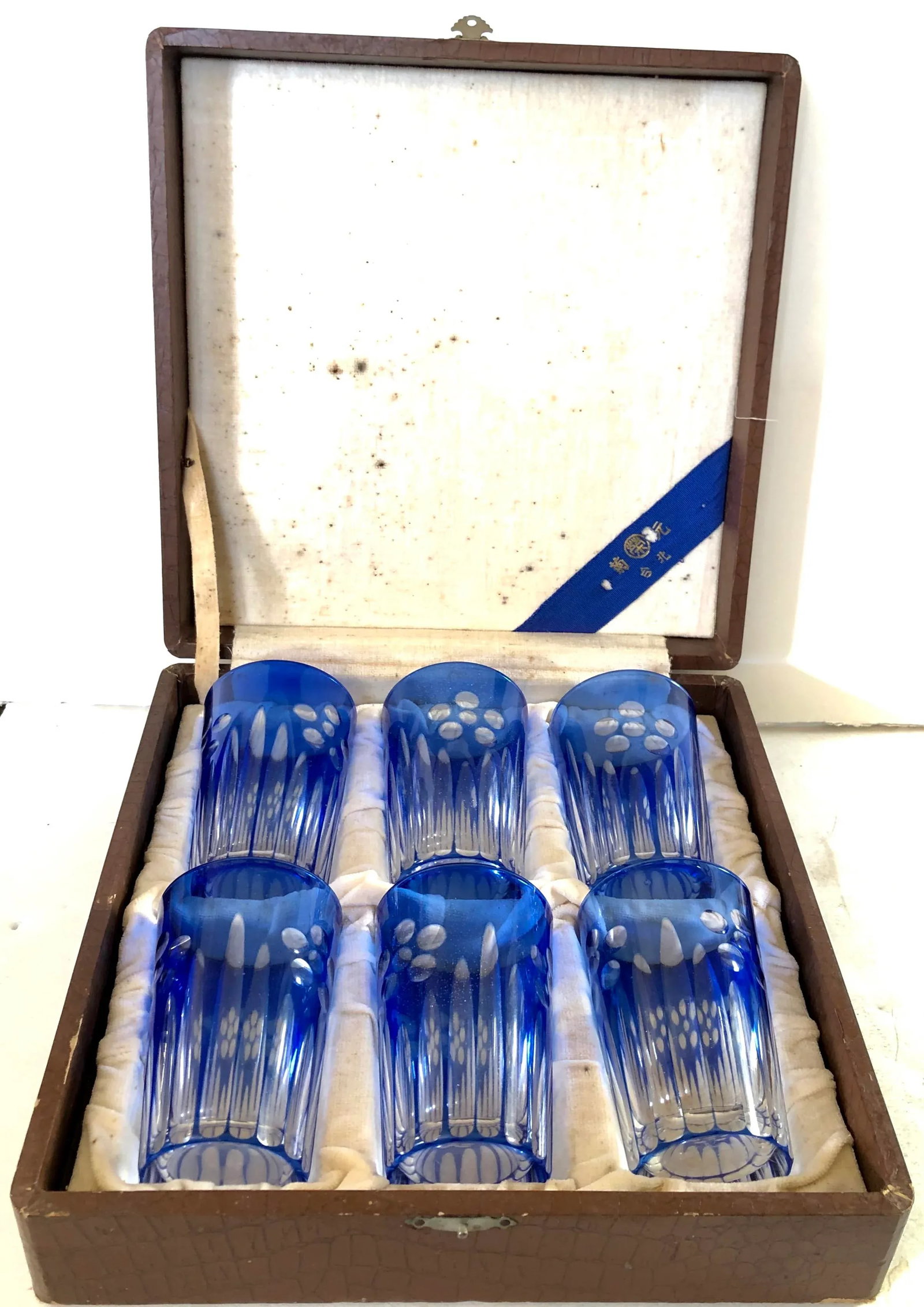 Blue Cut Glass Beverage Set in Box, Set of 6 - 5