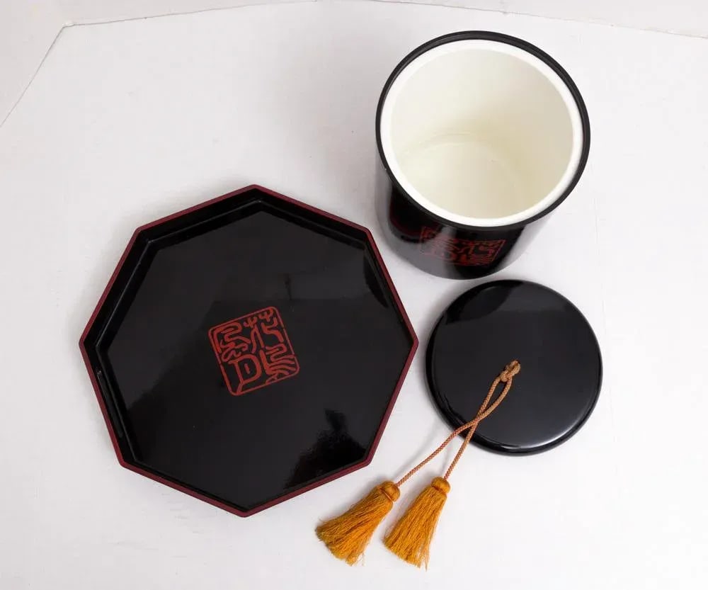 Chinoiserie Asian Bar Cart Ice Bucket & Tray Black Lacquer - 6