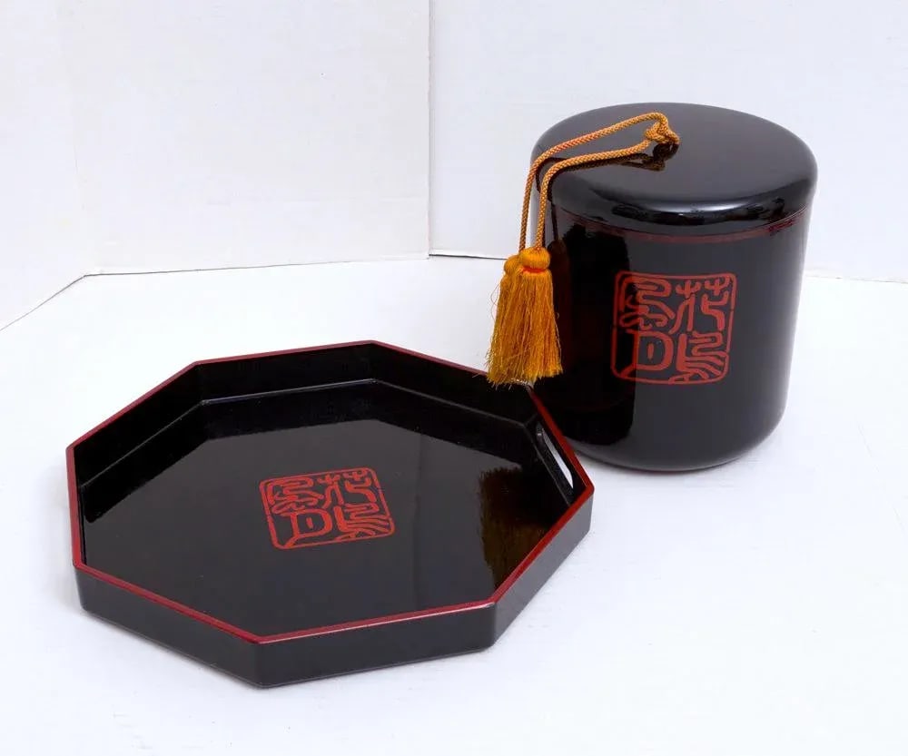Chinoiserie Asian Bar Cart Ice Bucket & Tray Black Lacquer - 7