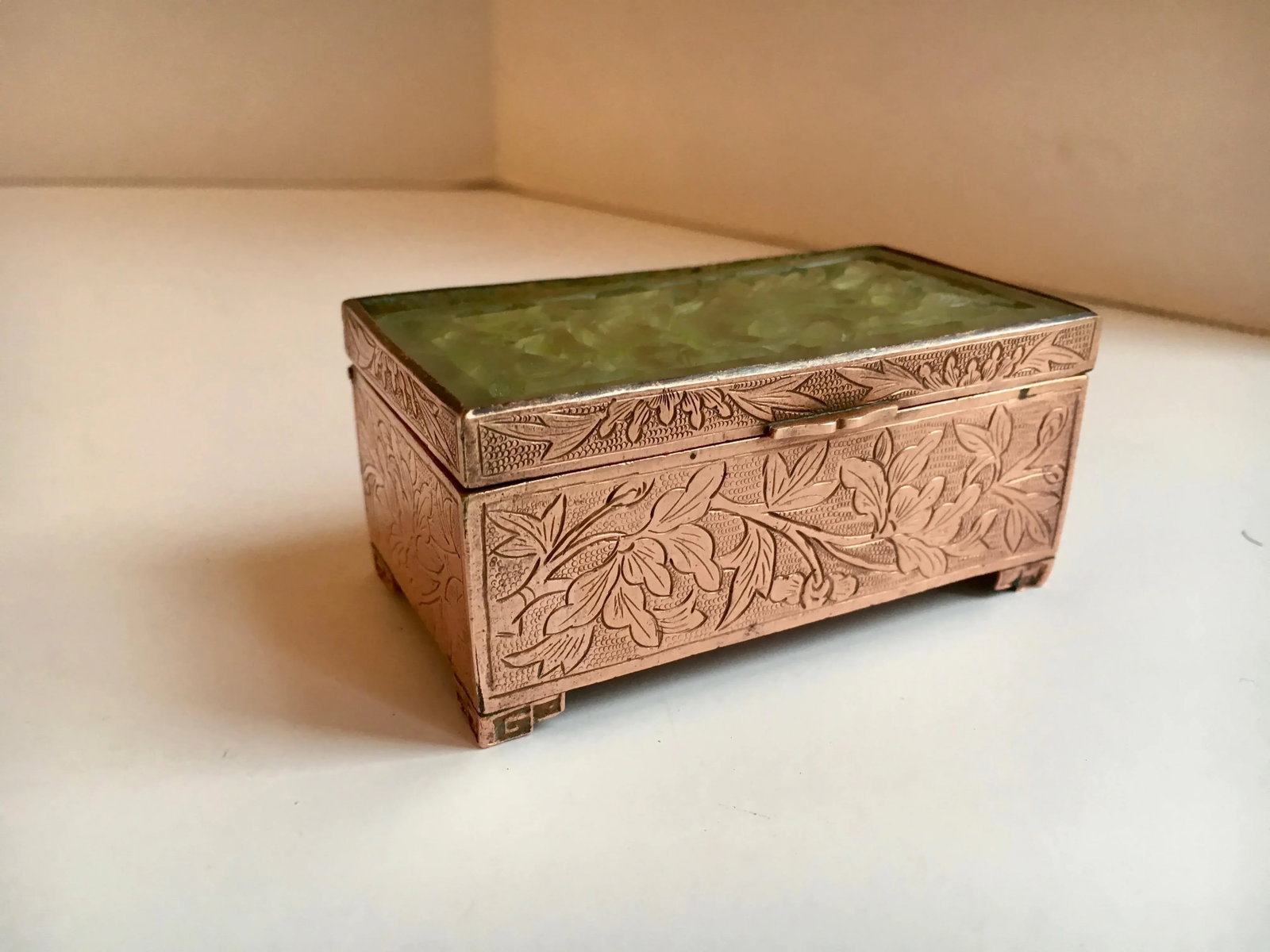 Chinese Brass and Carved Jade Box - 3
